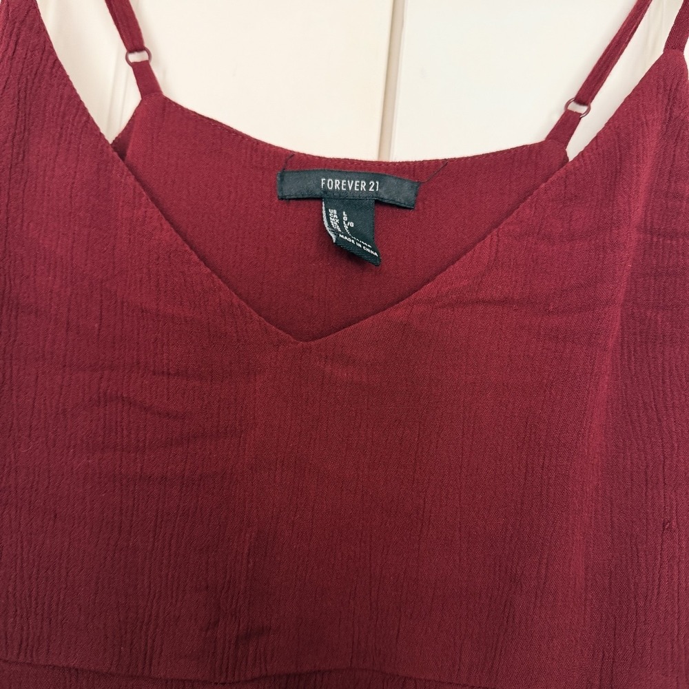 Forever 21 Dress Large Red Wine Maxi V Neck Spaghetti Strap Woven Zip Sundress